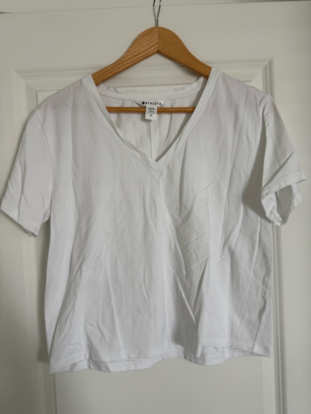 Athleta White V-Neck Short Sleeve Tee